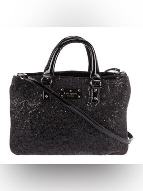 Kate Spade ♠️  - EUC - Brette Black Felt Flurry Sequin Patent-Trim Satchel Bag
